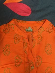 Orange Printed Kurta