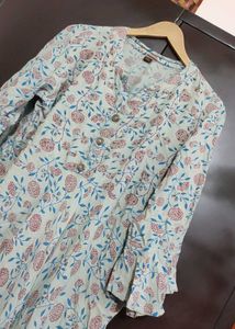 Sea Green &amp; Maroon Floral Printed Kurti 44 Bust