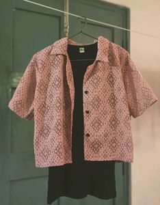 Pink Patterned Button-Up Shirt