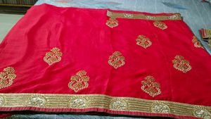 Tomato Pink Saree With Blouse