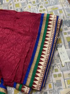 Maroon &amp; Gold Trim Saree