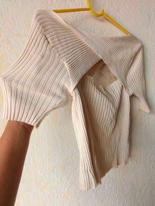 Classy Cream Ribbed Knit Cutout Crop Top