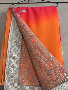 Orange And Pink Ombre Dyed Saree