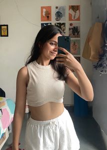 Cream Ribbed Crop Top &amp; White Shorts Set