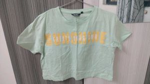 Zudio Printed Light Green Crop Top Women