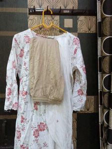 Floral Pink Print Kurta White