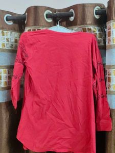 Red Casual Top with Smile Print