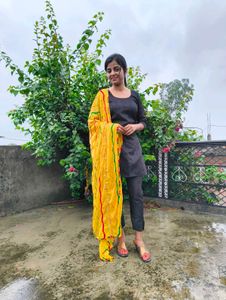 Black Kurti Set with Yellow Dupatta