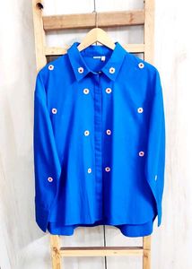 Blue Floral Embroidered Shirt size-44-46