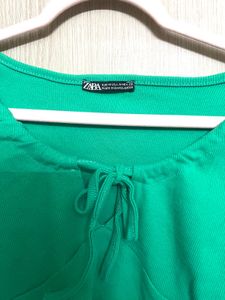 Zara Green Ribbed Tie-Front Top