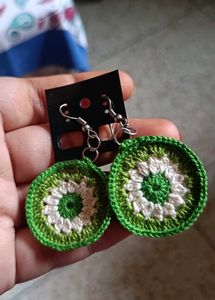 Green Crochet Circle Earrings