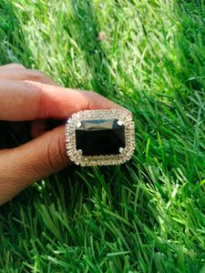 Adjustable Silver AD Black Ring