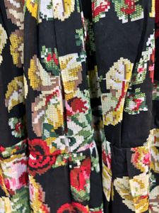 Cute Floral Pixel Print Fit &amp; Flare Dress