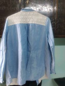 Fancy Denim Shirt With White Net Detailing