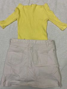 Yellow off shoulder Top &amp; Skirt Set