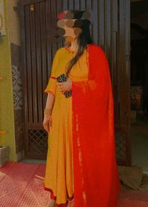 Yellow Red Frok Gown For Haldi