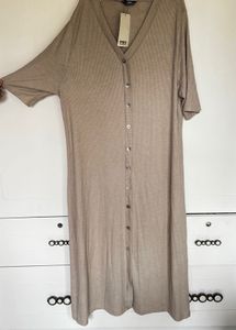 Beige Ribbed Shirt Dress