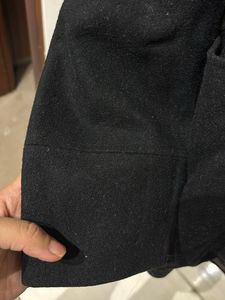 Black Fur Blazer With Hoodie