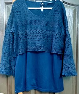 Navy Blue Lace/Crochet Lace Top