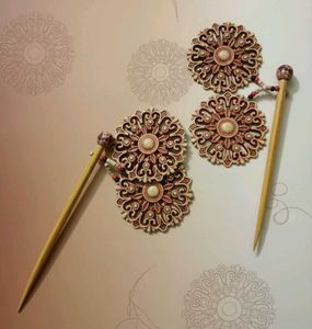 Vintage Floral Hair Sticks  (PACK OF 2)