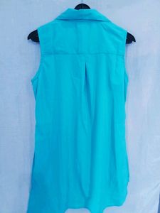 Women blue Solid Sleeveless Shirt