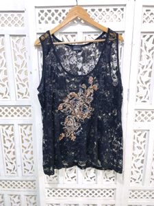 Imported Black Oversized Laced Top A