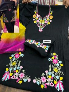 Beautiful Embroidered Cotton Suit With Organza Dup