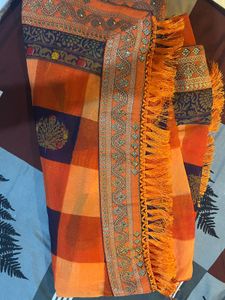 Orange Checked Saree