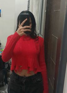 Red Distressed Crop Top