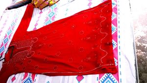 handwork chikenkariRed Embroidered Kurta