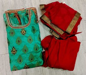 Green Reb Combination Kurti Set