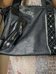 Rare Metallic Silver &amp; Black Tote Bag
