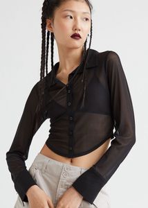 New H&M Black Sheer Crop Shirt Top