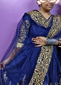 Elegant Navy Blue &amp; Gold Lehenga