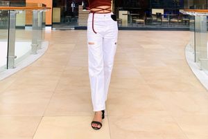 White Wide Leg Jeans With Cut