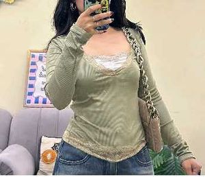 Olive Green Lace Trim Top