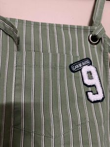 Olive Green Striped Overalls
