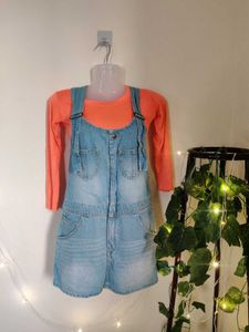 ✨COMBO✨Denim Dungaree With Statement Top
