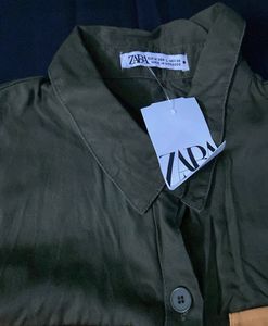 Zara Olive Green Pocket Shirt
