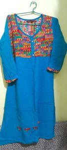 Multi Color Phulkari Daily Wear Rayon Kurti