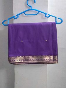 Elegant Purple Saree with Gold Border and stiched