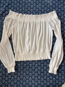 Cream Off-Shoulder Long Sleeve Top