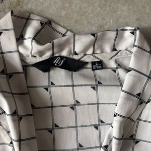 White Shirt with Black Grid Print