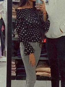 Polka Dot Long Sleeve off Shoulder Top