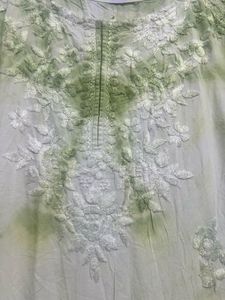 Green Tie Dye Chikankari Embroidered Kurta