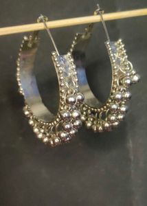 Silver Tone Dangle Hoop Earrings