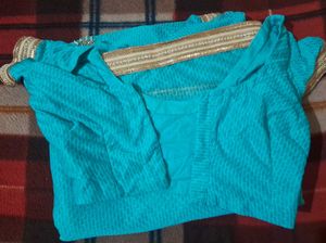 Teal Blouse with Gold Detail