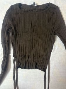 Brown Ribbed Tie Top