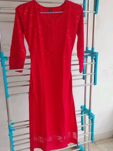 Women Kurta Plazoo Set Red And White