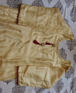 Silk Suit With Maroon Dupatta With Golden Lace